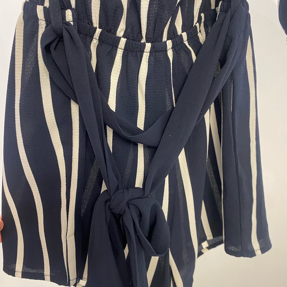 Navy & white off the shoulder romper